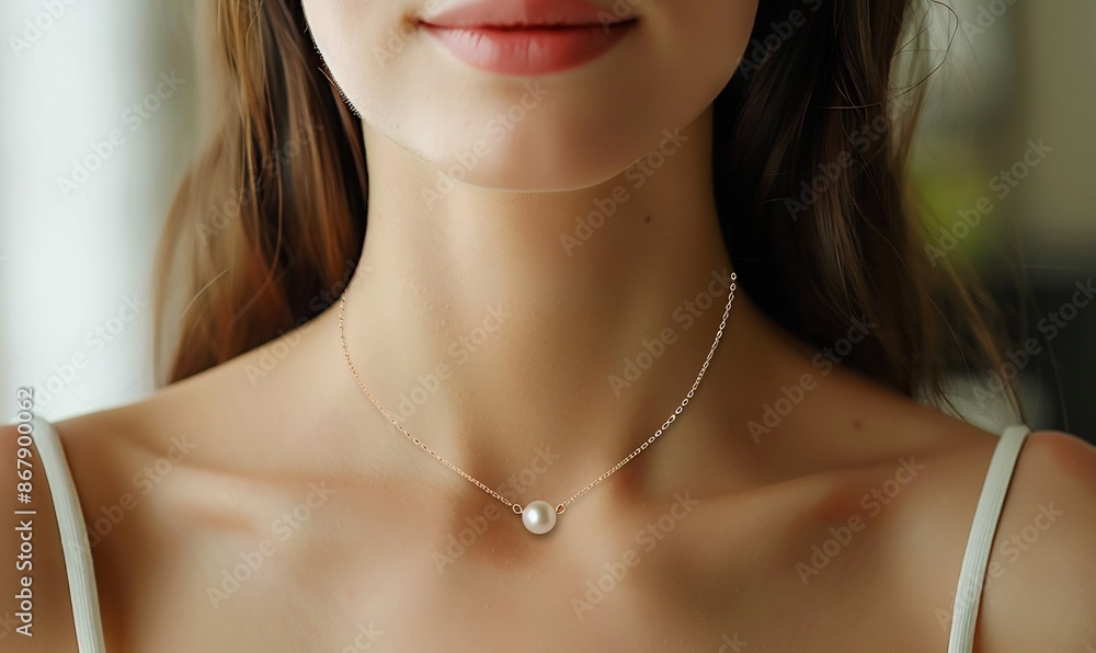 Beautiful Woman with Delicate Pearl Necklace and Gold Chain Beautiful Woman with Delicate Pearl Necklace and Gold Chain