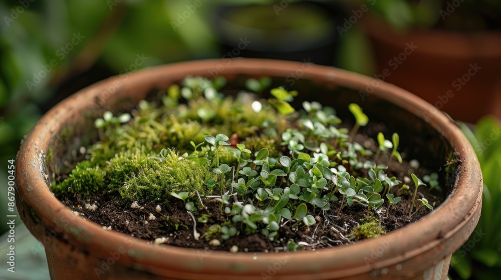 Potting soil mixed with moss Potting soil mixed with moss