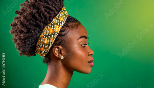 UMA LINDA E JOVEM MULHER EM UM CONCEITO IGUALDADE, REPRESENTATIVIDADE E PODER DA MULHER AFRODESCENDENTE photo