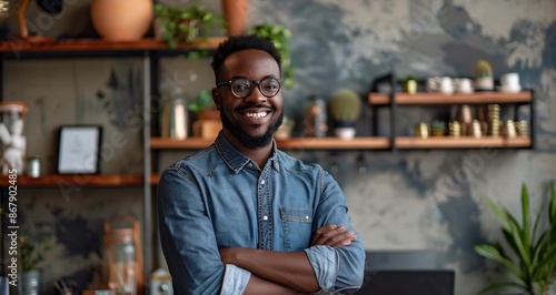 Smiling African Man Portrait Confident Glasses Beard Happy