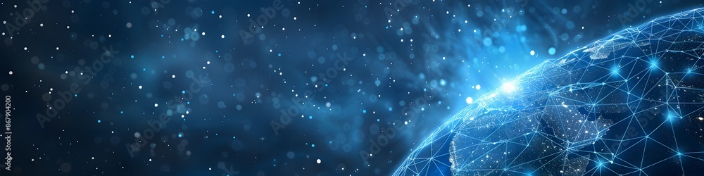 Global network connection abstract blue background with stars World map ...