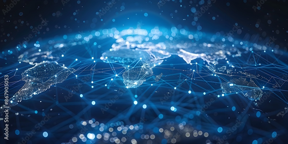 Global network connection abstract blue background with stars World map ...