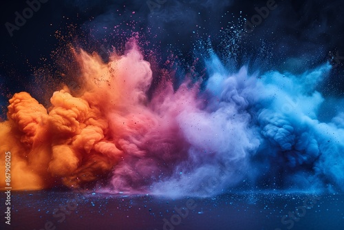 Colorful Powder Explosion on Transparent Background