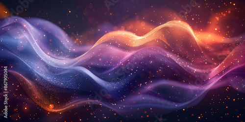 Abstract colorful waves and sparkling particles in a cosmic background