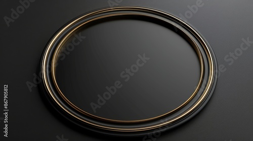 Golden Ring Circle Frame on Black Background