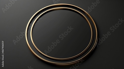 Golden Ring Circle Frame on Black Background