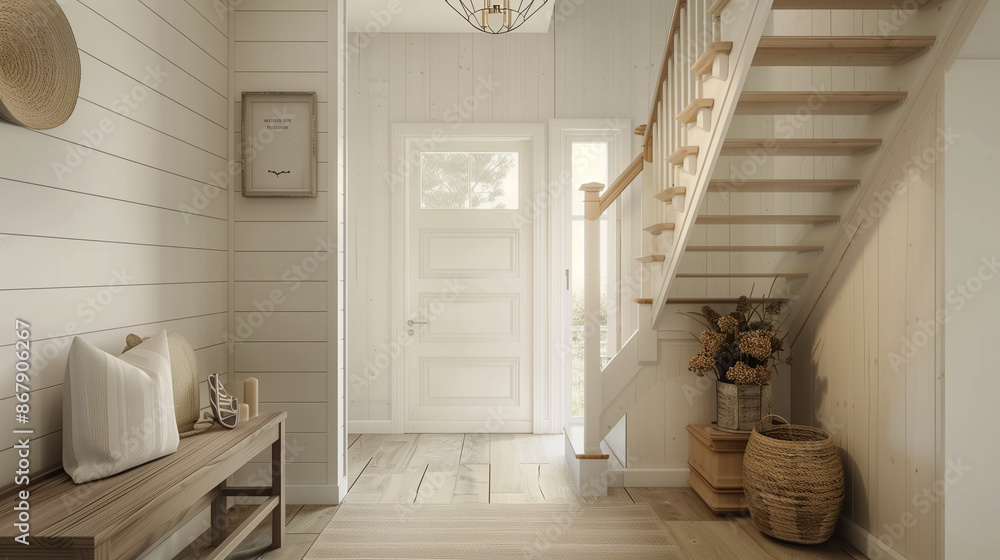 interior of a house with staircase and white door interior of a house with staircase and white door
