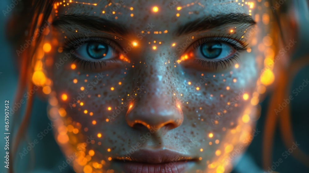 光る女性の顔ポートレート,Generative AI AI画像 光る女性の顔ポートレート,Generative AI AI画像