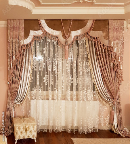Lambrequin and curtains in a chic interior