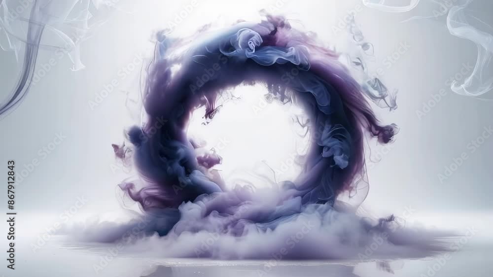 A close-up image of purple and blue ink swirling in the air and creating a circular shape, like an interdimensional portal with a white background A close-up image of purple and blue ink swirling in the air and creating a circular shape, like an interdimensional portal with a white background