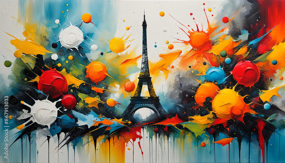 Obraz premium Summer Sport Games 2024 Paris - Artistic Colorful Abstract Representation in Splash Paints and Relief Vector Art