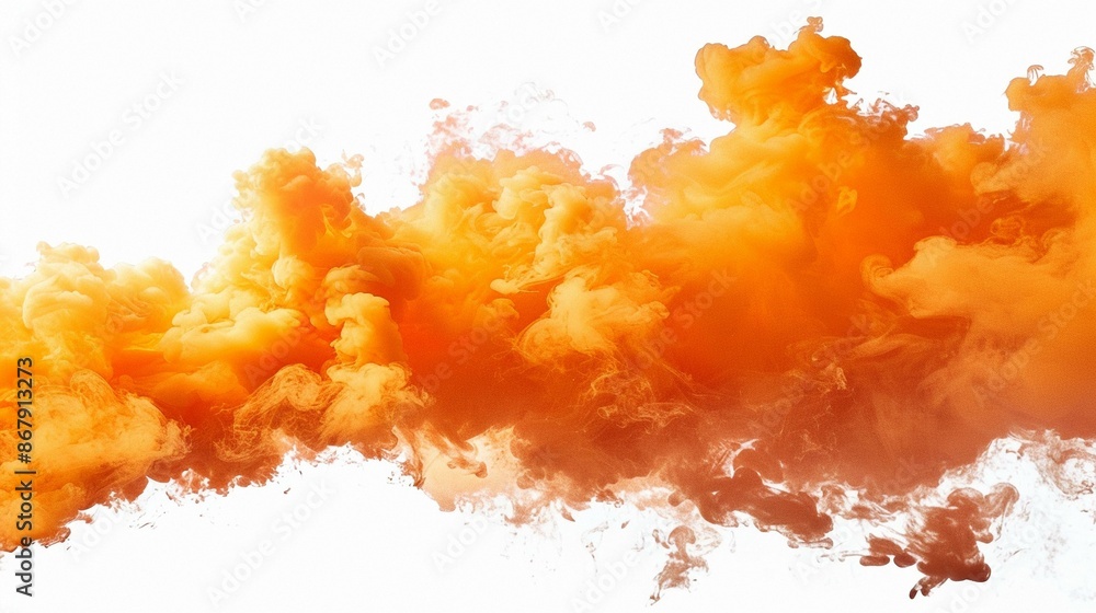 Dynamic orange smoke cloud against a white backdrop, creating a vivid contrast. Dynamic orange smoke cloud against a white backdrop, creating a vivid contrast.