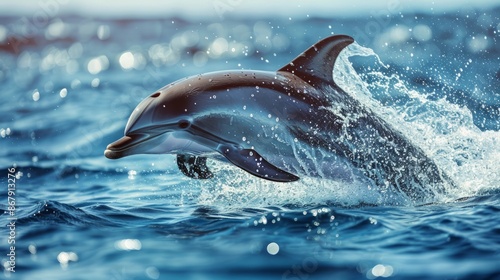 Dynamic Leap: A Dolphin's Spectacular Performance in Sparkling Ocean Waters photo