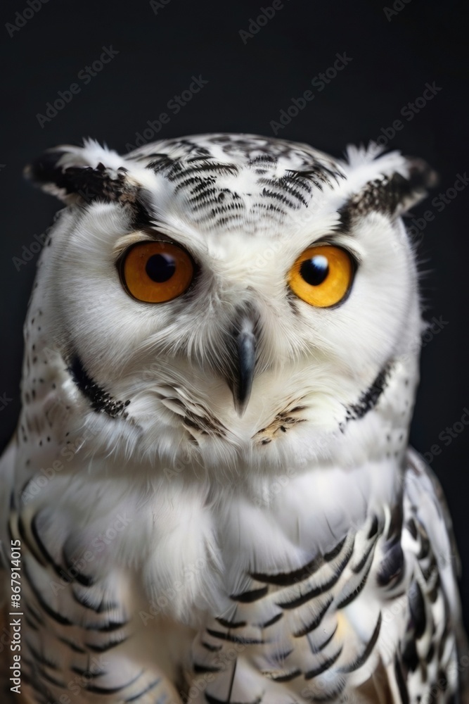 A white owl with yellow eyes is looking at the camera A white owl with yellow eyes is looking at the camera