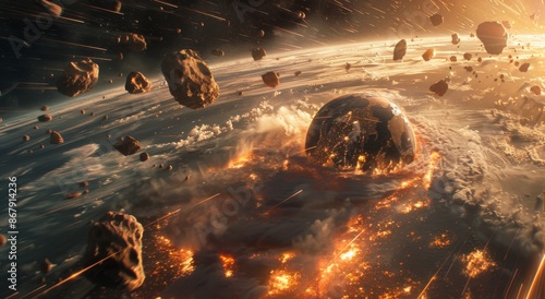 Fiery Apocalypse: Asteroids Rain Down on a Burning Planet