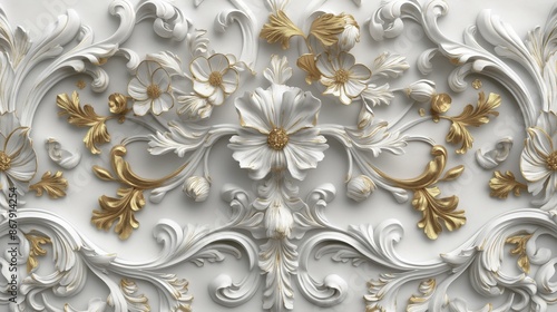 Gold and white Baroque and Rococo jungle with ornate foliage