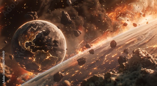 Fiery Apocalypse: Asteroids Rain Down on a Burning Planet