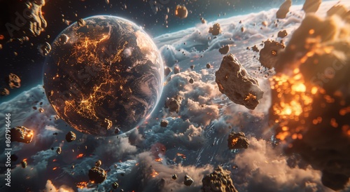 Fiery Apocalypse: Asteroids Rain Down on a Burning Planet