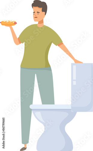 Young man is feeling sick after eating a hot dog and is about to vomit