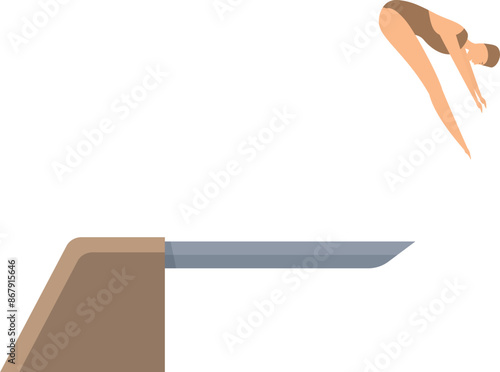 Professional female athlete in swimsuit jumping from springboard during competition in swimming pool