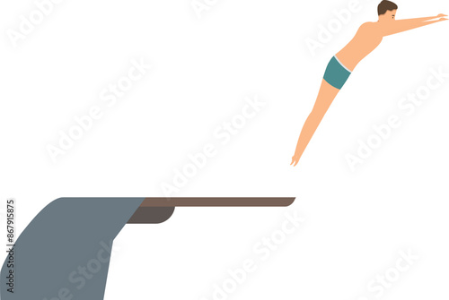 Professional swimmer jumping from springboard during training in swimming pool