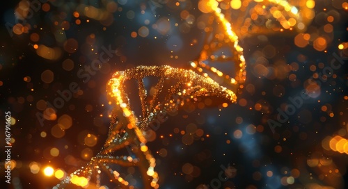 Close Up of a Sparkling Gold DNA Double Helix
