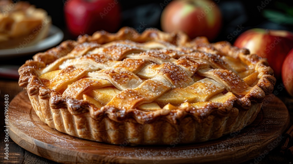 Close-up of an apple pie showing the detailed texture of the crust Close-up of an apple pie showing the detailed texture of the crust