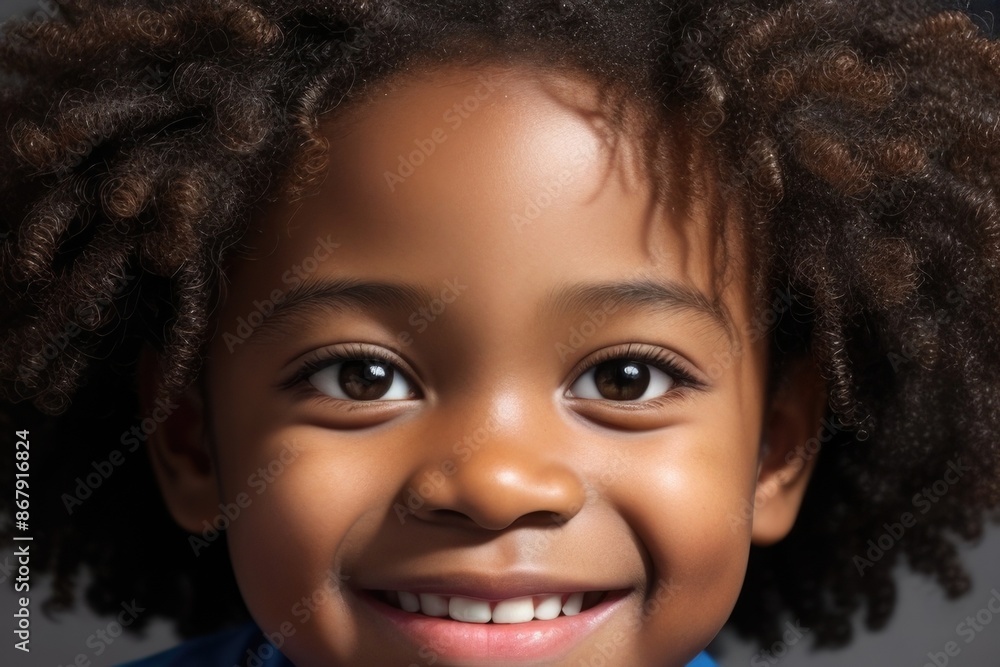 a young kid African American with curly hair smiling a young kid African American with curly hair smiling