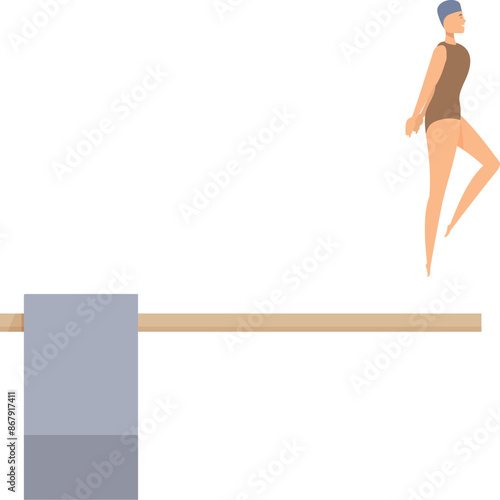 Young woman in a swimsuit is preparing to jump from a springboard into a swimming pool