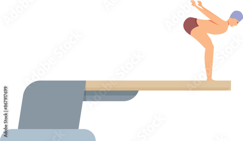 Professional swimmer is preparing to jump into the water from a springboard