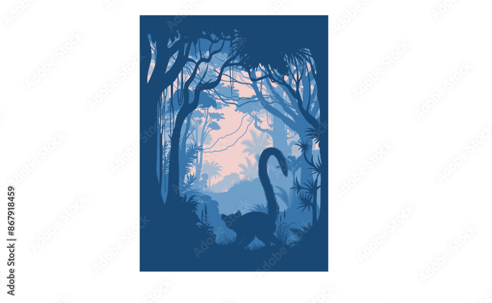 Naklejka premium vectoe rainforest jungle illustration with ring-tailed lemur 