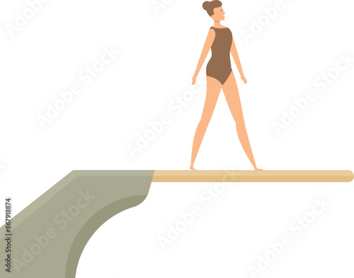 Young woman diver walking on springboard over swimming pool getting ready for competition