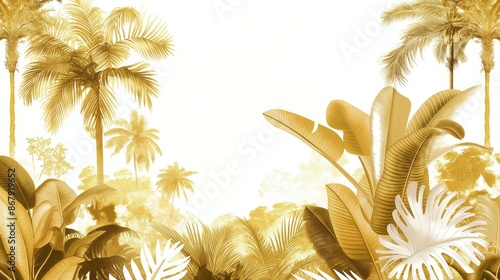 Tropical forest with Rococo design elements in gold and white
