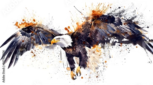 Eagle. Captivating watercolor rendition. Set against a blank white space. Conceptual representation of wildlife beauty. Melding abstract brushwork with elements of natural authenticity