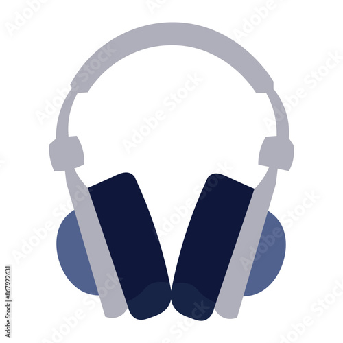 Grey headphones vector flat illustration, gray headphone wireless clip art, isolated on white background, flat gaming headset icon cartoon
