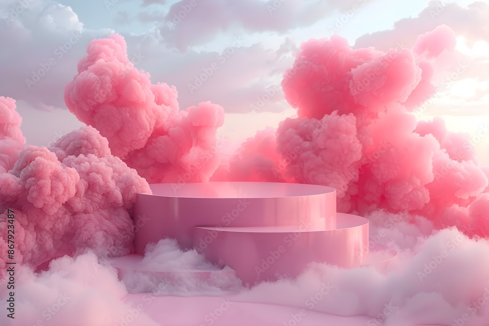 Background podium pink 3d product sky platform display cloud pastel scene render stand. Pink podium stage minimal abstract background beauty dreamy space studio pedestal smoke showcase geometric white Background podium pink 3d product sky platform display cloud pastel scene render stand. Pink podium stage minimal abstract background beauty dreamy space studio pedestal smoke showcase geometric white