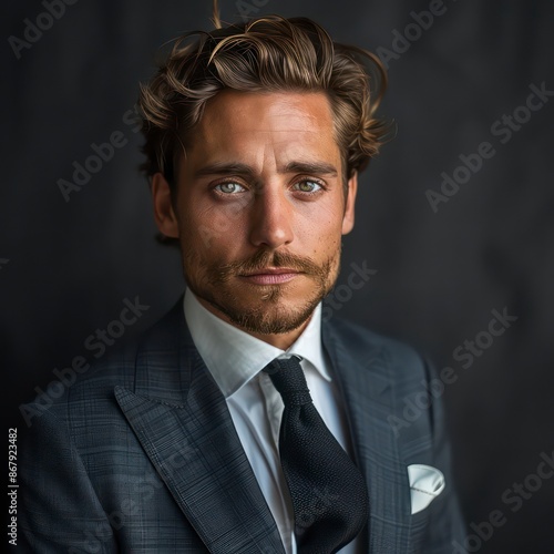 esteemed gentleman in a business suit, posing on a dark background