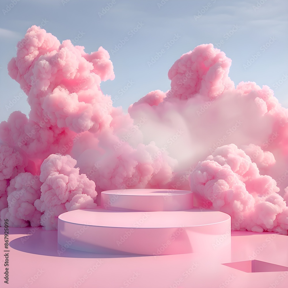 Background podium pink 3d product sky platform display cloud pastel scene render stand. Pink podium stage minimal abstract background beauty dreamy space studio pedestal smoke showcase geometric white Background podium pink 3d product sky platform display cloud pastel scene render stand. Pink podium stage minimal abstract background beauty dreamy space studio pedestal smoke showcase geometric white