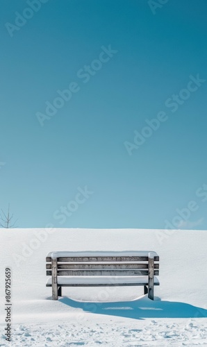 Wallpaper Mural A lone bench sits on a snowy hilltop. AI. Torontodigital.ca