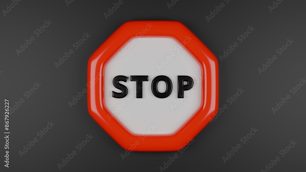 3D rendering of stylized stop sign on black background with copy space. 3D rendering of stylized stop sign on black background with copy space.