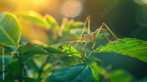 Wallpaper Mural A green katydid on a leaf. AI. Torontodigital.ca