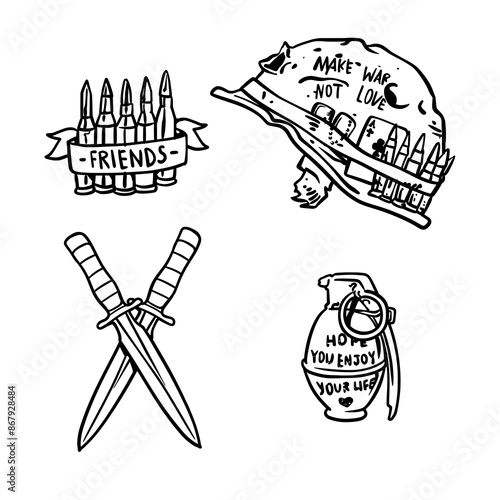 Vector Illustration Set of War Elements