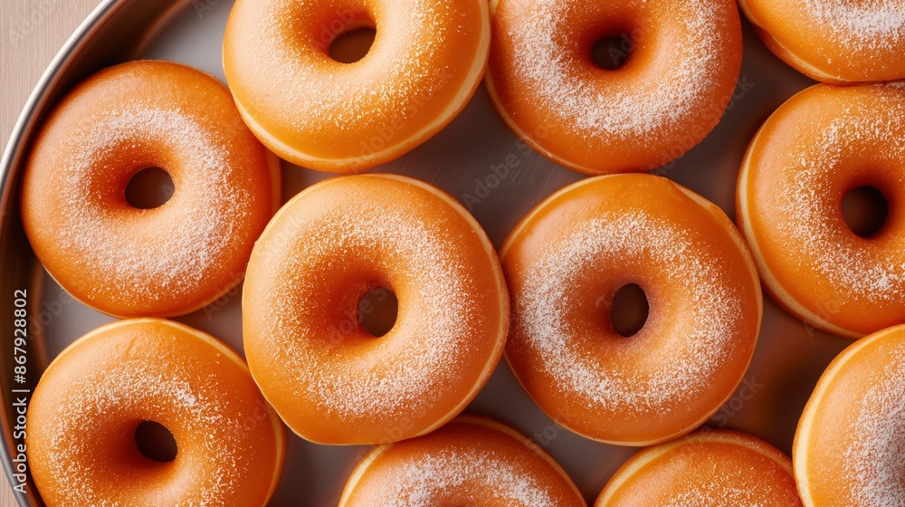 A close-up view of freshly made sugar donuts. A close-up view of freshly made sugar donuts.