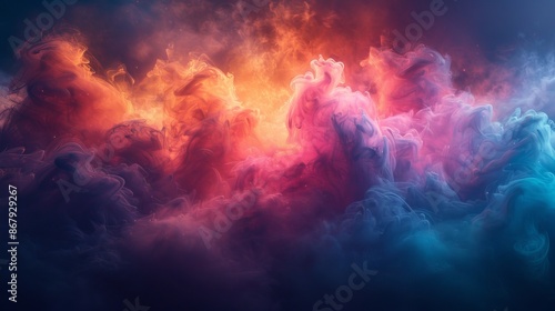 Colorful abstract smoke forming a vibrant cloudscape, artistic concept photo