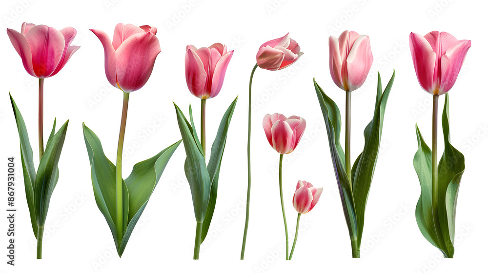 A collection of fresh natural pink tulip flowers bouquet set. A collection of fresh natural pink tulip flowers bouquet set.