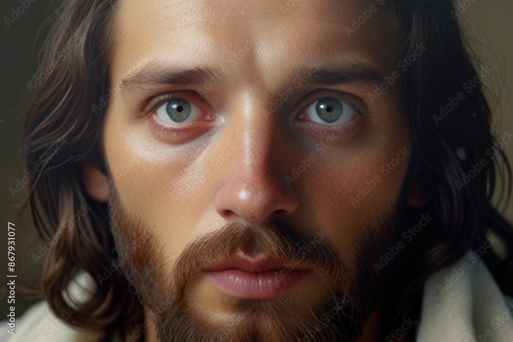 Jesus with long hair and blue eyes Jesus with long hair and blue eyes