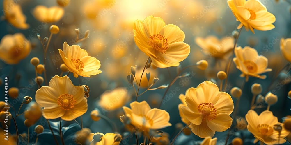 Abstract background of yellow wild blooming flowers Abstract background of yellow wild blooming flowers