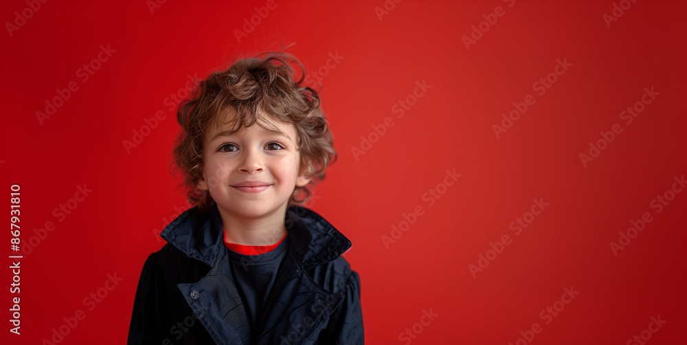 Hispanic Boy Smiling Dressed as a Vampire, Halloween Costume, Solid Red Background with Copy Space. Hispanic Boy Smiling Dressed as a Vampire, Halloween Costume, Solid Red Background with Copy Space.