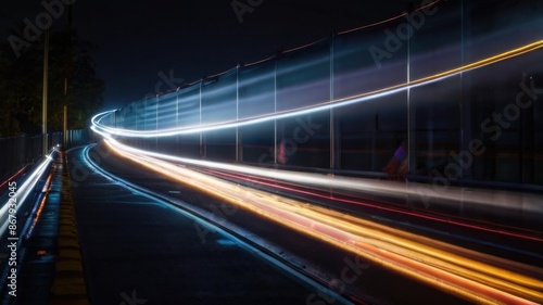 long exposure of traffic lights on a highway at night © RENDISYAHRUL