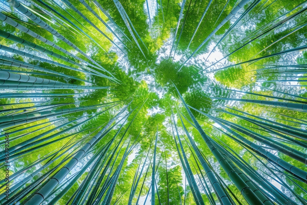 A forest with tall trees and a clear blue sky A forest with tall trees and a clear blue sky